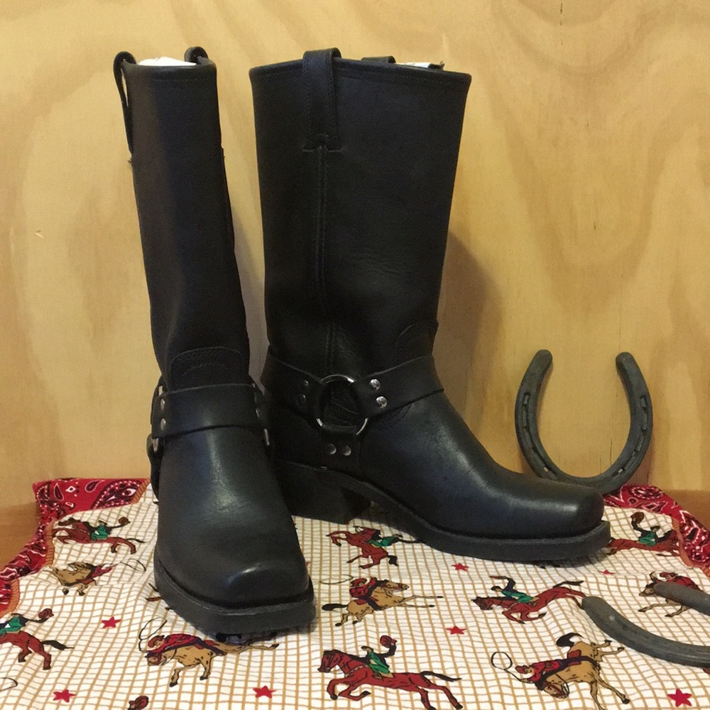 FRYE 12 R harness biker black woman’s size 8 square toe EUC